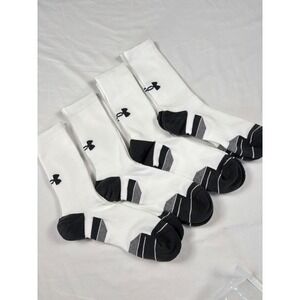 Under Armour Men's Crew Socks 4 Pair Pack Large 9-12 White Black NWOT Athletic‎